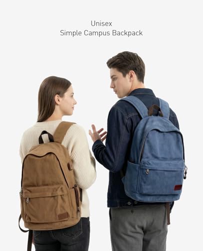 Muzee Canvas Backpack for Women and Men, Lightweight Classic Laptop Backpack with USB Charging Port for College, Travel and Daily Use(Denim blue) - color: Denim Blue