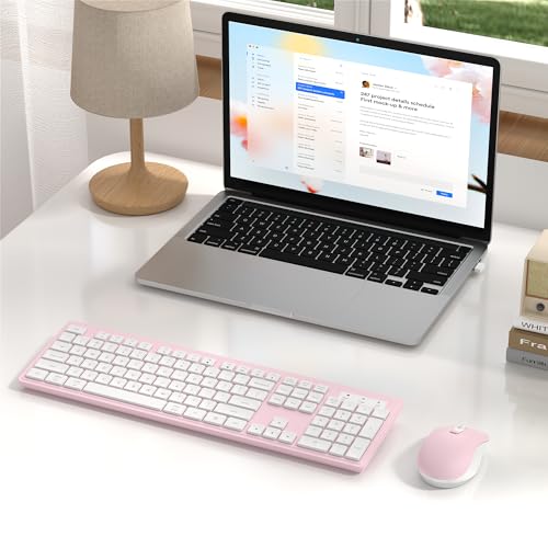 MPTOG Wireless Keyboard and Mouse Combo, Full-Size 104-Key Office Keyboard with 15 Function Keys, Numeric Keypad, Single USB Receiver, Compatible with PC and Laptop(Pink White) - color: Pink White