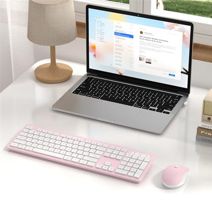 MPTOG Wireless Keyboard and Mouse Combo, Full-Size 104-Key Office Keyboard with 15 Function Keys, Numeric Keypad, Single USB Receiver, Compatible with PC and Laptop(Pink White) - color: Pink White