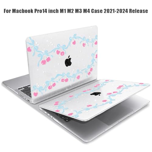 for with MacBook Pro 14 inch Case 2026-2021 M5 M4 M3 M2 M1 Pro/Max A3426 A3427 A3434 A3112 A3401 A2918 A2992 A2779 A2442, Hard Shell with Keyboard Cover+Protective Film, Cherry Bow - color: Cherry Bow