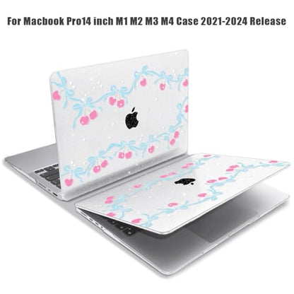 for with MacBook Pro 14 inch Case 2026-2021 M5 M4 M3 M2 M1 Pro/Max A3426 A3427 A3434 A3112 A3401 A2918 A2992 A2779 A2442, Hard Shell with Keyboard Cover+Protective Film, Cherry Bow - color: Cherry Bow