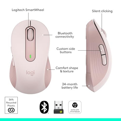 Logitech Signature M650 Wireless Mouse Small to Medium Sized Hands - Rose - color: Rose
