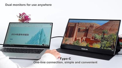 15.6" Portable Monitor, 1080P FHD IPS USB-C/HDMI Display, Ultra-Slim Second Screen for Laptop/Phone/PS5/Xbox, Plug & Play Travel Monitor