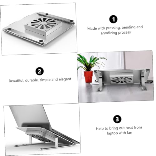 Cabilock Aluminum Alloy Laptop Cooler Stand with RGB LED Fans, Height Adjustable Ventilated Cooling Pad for Gaming and Office Notebooks, Silver