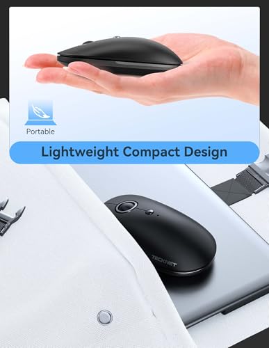 TECKNET Wireless Mouse, 2.4G Computer Mouse for Laptop, 4800 DPI Silent Mouse with USB Receiver, Slim Portable Travel Mouse Compatible with MacOS Windows Android PC Chromebook, 18 Months Battery Life - color: Black & Grey