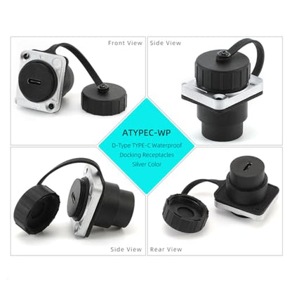 PENGLIN 2PCS USB 3.1 Type C Panel Mount Coupler, USB C Panel Threaded Fixed Mount Coupler Converter Adapter Female to Female with Waterproof/Dust Cap (Pack of 2) - size: D-Type (Pack of 2)