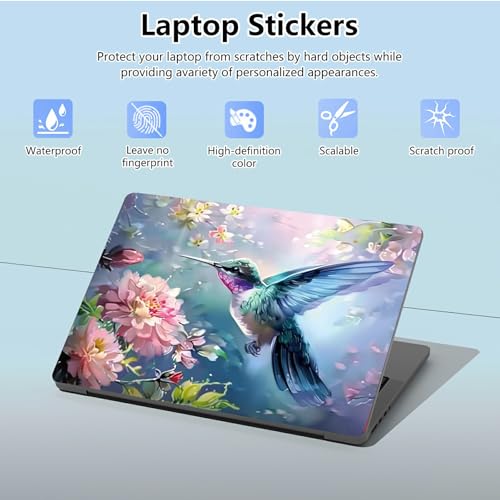 Universal Laptop Skin Sticker with 2 Wrist Pad Skins, Waterproof Scratch Resistant Vinyl Laptop Cover Decal, Cut to Fit for 11–15.6 Inch MacBook HP Dell Lenovo, Hummingbird Flowers - color: Hummingbird Flowers