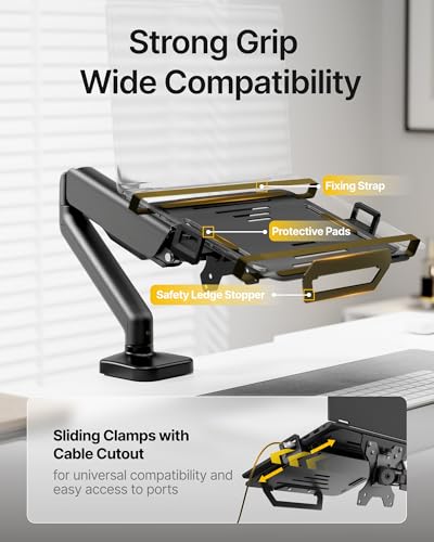 monTEK 2-in-1 Laptop & Monitor Desk Mount, Fits 12–18"Laptops & 32" Screens | 2-in-1 Desk Mount with Removable Vented Laptop Tray, Full Motion Arm with Clamp/Grommet Base, 75/100 VESA Mount - style: Single Arm