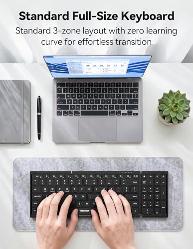 TECKNET Foldable Bluetooth Keyboard and Mouse Combo, Wireless Keyboard Mouse, Rechargeable 2.4G & Dual Bluetooth Travel Keyboard Mouse Set for Business Travel, Compatible with Windows/Mac/iOS/Android