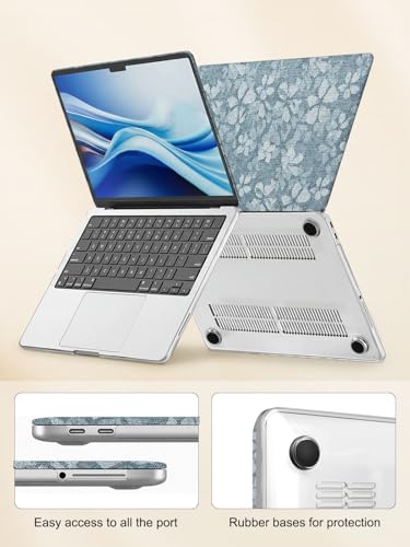 Voidborne Compatible with MacBook Neo 13 inch Case 2026 Release Model A3404&A18 Pro Chip,Blooming Floral Leather Plastic Hard Shell Protective Case for Neo 13 inch + Keyboard Cover,Blue Fabric Leaves - color: Blue Fabric Leaves