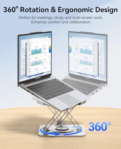 ORICO Adjustable Laptop Stand for Desk, 360° Rotating Base, Foldable Aluminum Alloy Computer Stand with Ventilated Design, Compatible with MacBook Neo/Air/Pro, Dell, XPS, HP up to 17'' - ST12, Silver - color: Silver