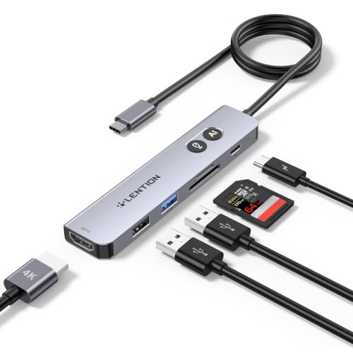 LENTION CA18 Smart Multi-AI USB C Hub, Voice Type, NFC Sticker, 2ft Cable | All-in-one GoStar AI System, Stable Driver 3.0, 4K@60Hz HDMI, 100W PD, for MacBook Pro/Air, Mac, Surface, Chromebook - color: Light Gray
