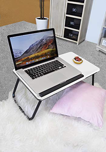 Rae Dunn Folding Laptop Lap Desk - Wooden Work Table and Stand for Couch, Bed and Sofa Computer Use - Folding Legs, Adjustable Tilt - Use as Reading and Breakfast Tray