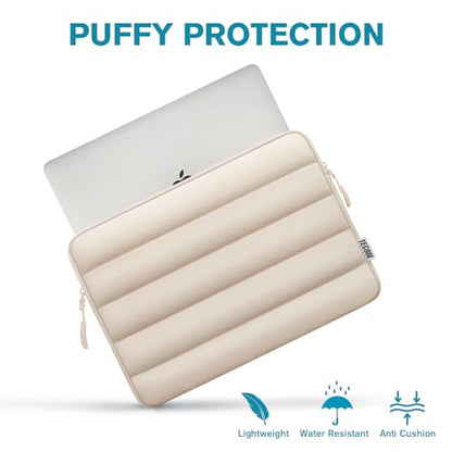 TECOOL Puffy 13.3 Inch Laptop Sleeve Case for MacBook Neo 13 inch 2026 (Model A3404, A18 Pro) Macbook Air 13 13.6 inch M5 M4 M3 M2 M1 2026-2010 Shockproof Water-resistant Protective Sleeve Case, Beige - size: 13-13.3 Inch