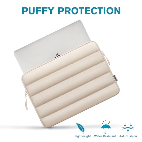 TECOOL Puffy 14 inch Laptop Sleeve Laptop Case for 14” Lenovo Thinkpad ideapad HP EliteBook Pavilion Acer Dell Chromebook Notebook,MacBook Air 15 M4 M3 2025 Protective Waterproof Bag Cover,Beige - size: 14 Inch