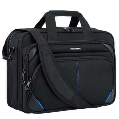 KROSER Laptop Bag 17.3 Inch Premium Laptop Briefcase, Expandable Water Repellent Laptop Shoulder Messenger Bag Durable Computer Case for Business/Travel/Men/Women (Black/Blue) - color: Black/Blue, size: 17.3 INCH