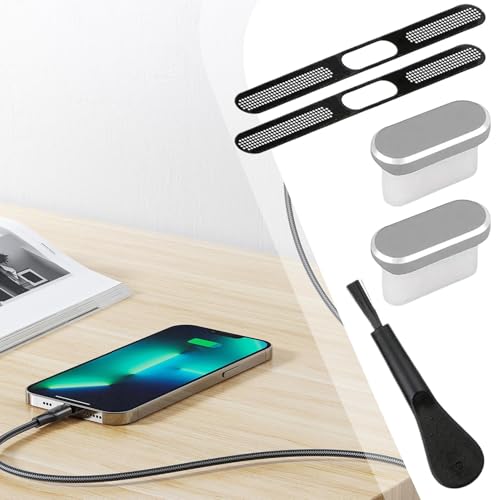 USB C Plug Cover Soft Protector Cleaner Set Electronic Device | Precise Anti Dust Kit for Phone Home Outdoor Offices Desk Car - color: Silver