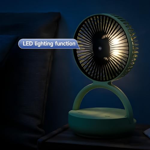 OGZ Portable Fan for Travel Wireless with Remote Timer, 7 Inch Small Desk Fan with LED Night Light 90° Oscillation, Rechargeable USB Fan for Cruise Bed Beside Sleeping Camping Tent (Green) - color: Green