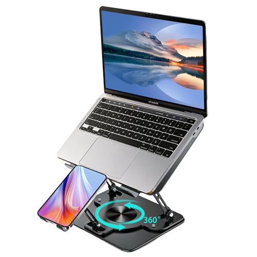 360 Rotating 2-in-1 Laptop Stand with Phone Holder,Ergonomic Adjustable Computer Riser for Desk,Computer Stand for Laptop,Foldable Laptop Holder,Compatible with All Laptops and Phones