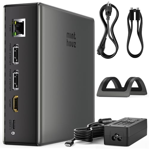 Minthouz USB C Docking Station for Laptop, Triple 4K Display with Dual DisplayPort & HDMI,140W Power Delivery, 10Gbps USB A/C Ports, Gigabit Ethernet, Audio/Mic USB C Hub for MacBook,Dell,HP,Surface