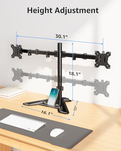 MOUNTUP Dual Monitor Stand - Freestanding & Height Adjustable Monitor Desk Mount, Steady VESA Mount Holds Max 17.6 lbs, Computer Monitor Stand for 2 Screens up to 27 inches, for Home Office - size: Dual, style: Freestanding