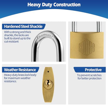 HOX 12-Pack Keyed Padlock, Waterproof and Rustproof, Solid Brass Lock with 1-1/4" Wide Body, Padlock with Keys for Storage Unit, Sheds, Garages and Fence - size: 40mm-12Pack
