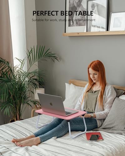 ZEAPTAC Foldable Lap Desk, Portable Bed Table, Laptop Stand, Lightweight & Mini Table for Breakfast/Picnic/Drawing/Couch/Floor - Pink - color: Pink