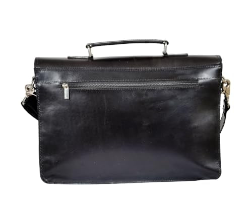 Full Grain Leather Briefcase for Men, Handcrafted Laptop Bag with Multiple Compartments,Fits 15.6 Inch Laptop - color: Black