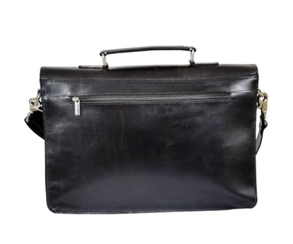 Full Grain Leather Briefcase for Men, Handcrafted Laptop Bag with Multiple Compartments,Fits 15.6 Inch Laptop - color: Black