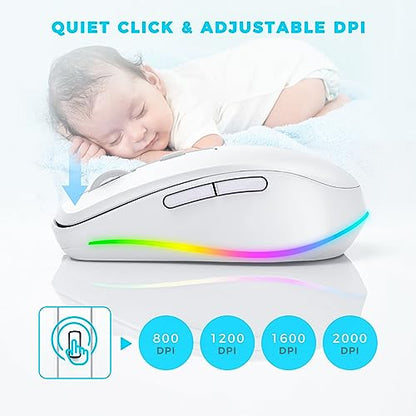 PEIOUS Wireless Mouse Jiggler, LED Mouse with Built-in Mouse Mover, White | Rechargeable, Silent Clicks, Adjustable DPI and Random Movement Keep Computers Awake for Work-Life Balance on Laptop/PC/Mac - color: White