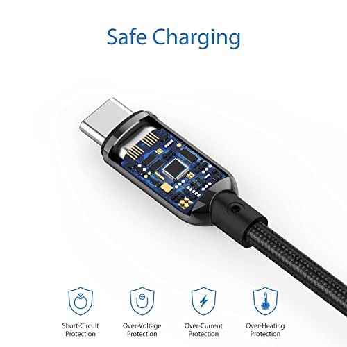 SOOPII 100W 10ft USB C to USB C Cable Fast Charge, Nylon Braided Cable with LED Display for lPhone 15/15 Pro/15 Plus/15 Pro Max,lPad Air,MacBook Pro,Galaxy S24/S23, Pixel, LG (Black) - color: Black, size: 3M - 100W