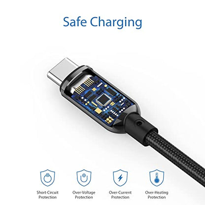 SOOPII 100W 10ft USB C to USB C Cable Fast Charge, Nylon Braided Cable with LED Display for lPhone 15/15 Pro/15 Plus/15 Pro Max,lPad Air,MacBook Pro,Galaxy S24/S23, Pixel, LG (Black) - color: Black, size: 3M - 100W