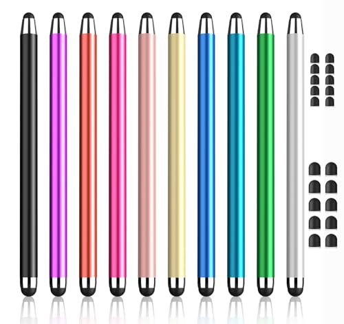 Stylus Pen for Touchscreen (10PCS), 2 in 1 Rubber iPad Stylists Pen | High Sensitivity, iPad Stylus with Metal Barrel, Stylus Pen for iPhone/iPad/Android Microsoft Surface Switch All Touchscreen - color: Metallic Colors-10pack