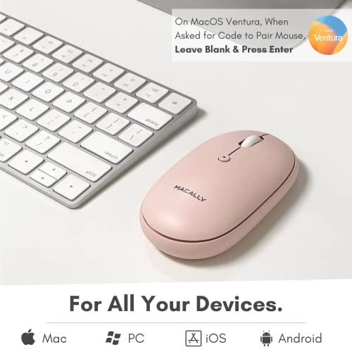 Macally Wireless Bluetooth Mouse - Quiet, Comfortable, Rechargeable for MacBook Air/Pro, Mac, iMac, Apple iPad - Computer Wireless Mouse for Laptop, Windows PC Desktop - Pink - color: Pink