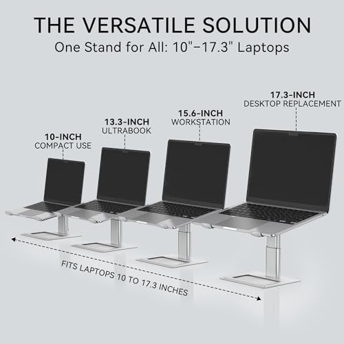 SOUNDANCE Adjustable Laptop Stand for Desk, Computer Stand, Ergonomic Laptop Riser Holder Compatible with 10 to 17.3 Inches Notebook PC Computer, Aluminum Silver - color: Silver