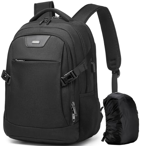 DUSLANG Travel Work Laptop Backpack With USB Charging Charger Port Fits 15.6 Inch Notebook Business Anti Theft College Computer Bag Back Pack for Women Men with Rain Cover - Black