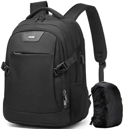DUSLANG Travel Work Laptop Backpack With USB Charging Charger Port Fits 15.6 Inch Notebook Business Anti Theft College Computer Bag Back Pack for Women Men with Rain Cover - Black