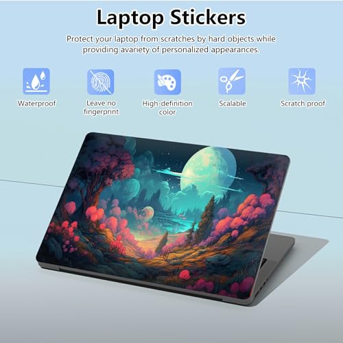 Universal Laptop Skin Sticker with 2 Wrist Pad Skins, Waterproof Scratch Resistant Vinyl Laptop Cover Decal, Cut to Fit for 11–15.6 Inch MacBook HP Dell Lenovo, Fantasy Forest Full Moon - color: Fantasy Forest Full Moon