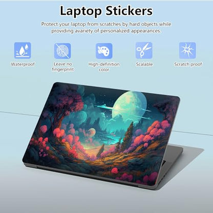 Universal Laptop Skin Sticker with 2 Wrist Pad Skins, Waterproof Scratch Resistant Vinyl Laptop Cover Decal, Cut to Fit for 11–15.6 Inch MacBook HP Dell Lenovo, Fantasy Forest Full Moon - color: Fantasy Forest Full Moon