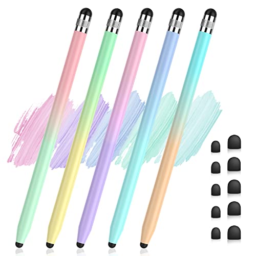 5Pcs Stylus Pens, 2 in 1 Stylists Stylus Pen for Touchscreen | Stylus for iPhone, iPad, Android Samsung Tablets Universal Touchscreen, High Sensitivity, Capacitive,with 10 Rubber Tips