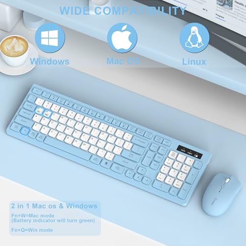 Wireless Keyboard and Mouse Combo, Full-Sized Wireless Keyboard and Adjustable DPI Mouse, 2.4GHz USB Receiver, Silent Keyboard and Mouse for PC, Windows, MAC, Desktop, Laptop(Sky Blue-B) - color: Sky Blue-B