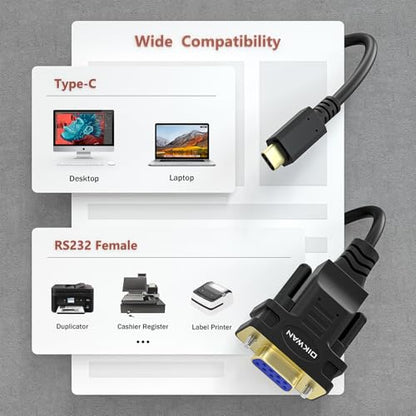 USB-C to RS232 DB9 9pin Female Serial Cable Converter Adapter with FTDI Chipset for Windows 11,10, 8.1, 8, 7, Vista, XP, 2000, Linux and Mac OS X 10.6 (10ft) - size: 10FT, style: RS-232 DB9 Female to USB-C