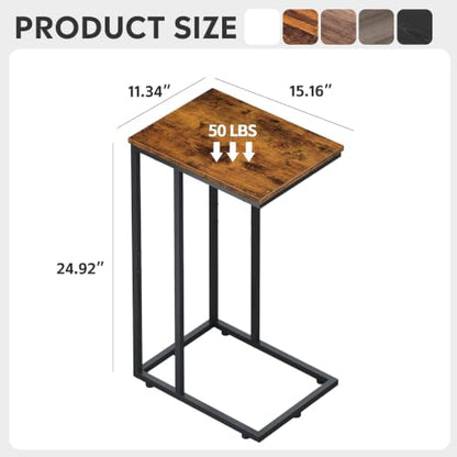 WLIVE C Shaped End Table, Small Side Table for Couch, Sofa, TV Tray C Table for Living Room, Bedroom, Home Office, Small Spaces, Rustic Brown - color: Rustic Brown