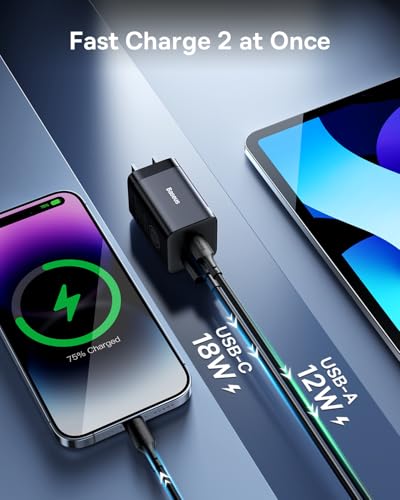 Baseus 30W Dual Port USB C PD Charger Block, Foldable PPS GaN Fast Charger Power Adapter for iPhone 17/16 Pro Max, Galaxy S25 Ultra/S24, Google Pixel, iPad Pro, Black - color: 30W