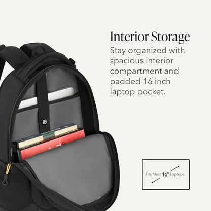 SWISSGEAR Cecil Laptop Backpack, Fits Most 16-Inch Laptops, Three-Compartment Design, Airflow Back Panel, Black, 27.3L, 18-Inch - color: Black/Gold