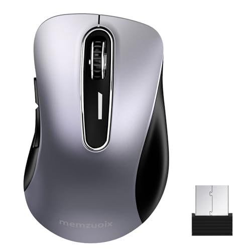 memzuoix 2.4G Wireless Mouse, 1400 DPI Mobile Optical Cordless Mouse with USB Receiver, Portable Computer Mice Wireless Mice for Laptop, PC, Desktop, MacBook, 5 Buttons (Gunmetal) - color: Gunmetal