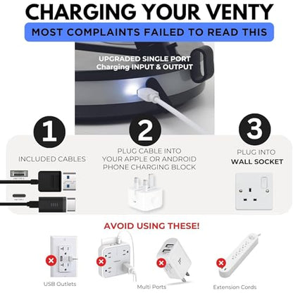 VENTY Portable Fan - Wireless Battery Operated Fan - 4 Speeds - LED Lighting - Carry Case & Remote Control - Cruise Travel - Outdoor Travel RV Power Bank With USB-C Port (White with Case) - color: White