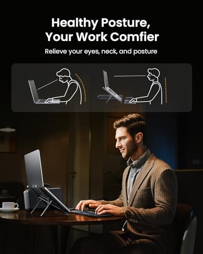 ProtoArc Portable Laptop Stand, CS100 Laptop Stand for Desk, Aluminum+Silicone Adjustable Laptop Riser, 6 Level Height Ergonomic Computer Holder for 10-17.3" Laptops, Tablets-Black