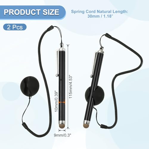 PATIKIL 2 Pcs Screen Capacitive Pen with Spring Rope Fixing Dock High Sensitivity for Mobile Phone Car Navigation GPS POS Tablet Laptop, Black - color: Black