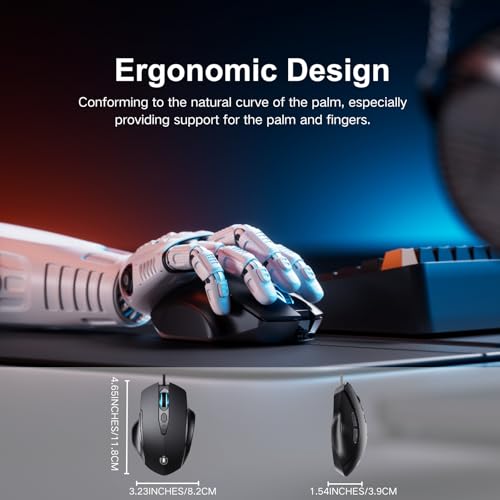 Uineer Wired Mouse, USB-A Computer Mouse with 6 Buttons,Adjustable | Plug-and-play USB-A wired connection with 6 programmable buttons, 7200 DPI and a 1.5 m cable. - color: black